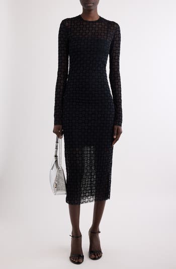【関税＆送料込み】Givenchy Dress With Monogram Pattern 72 Givenchy Monogram 72 Glitter Flocked Long Sleeve Mesh Dress