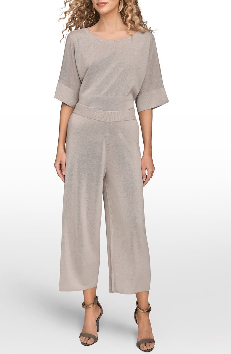 Donna Karan New York Sequin Dot Crop Wide Leg Knit Pants, Alternate, color, Vapor