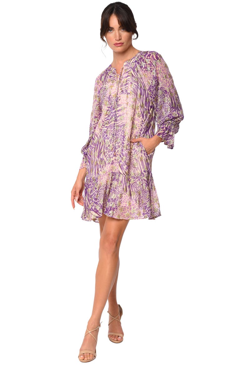 Harriet Metallic Star Animal Print Dress, Main, color, PURPLE