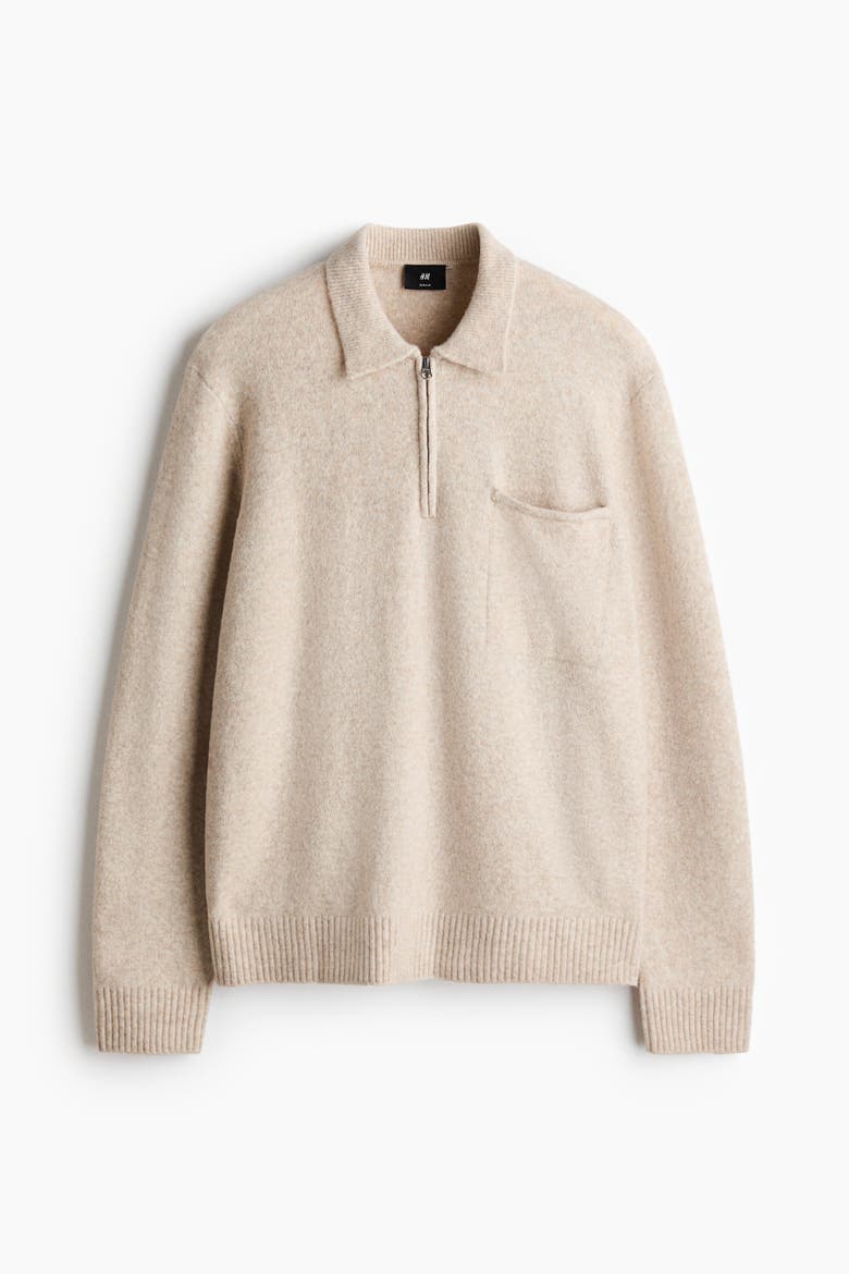 Regular-fit Knit Polo Shirt, Alternate, color, Light beige melange