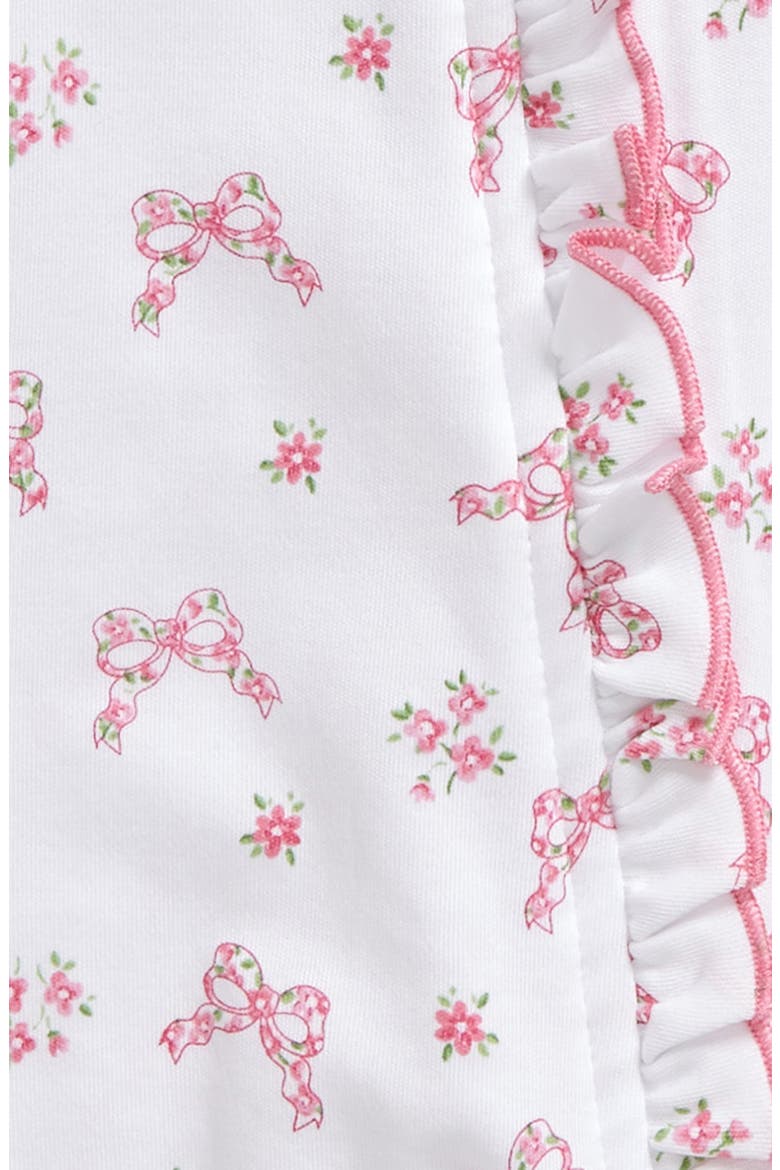 Bow Print Ruffle Pima Cotton Footie, Alternate, color, PINK
