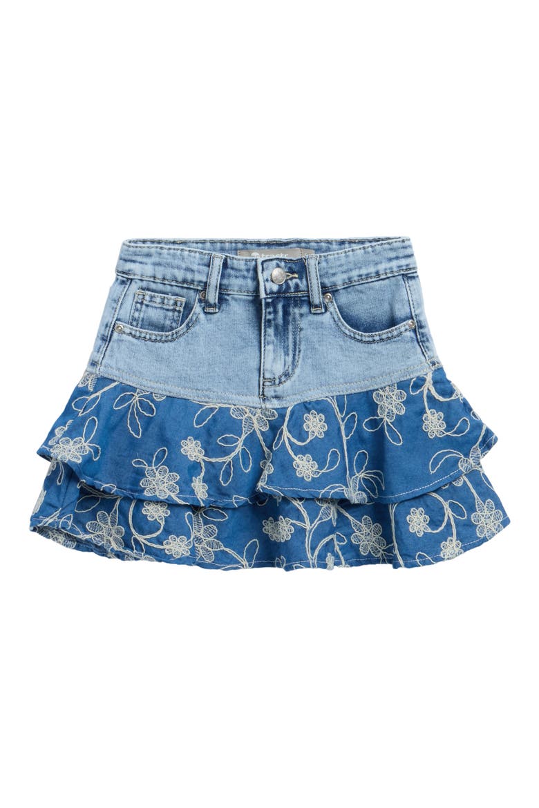 Kids' Floral Embroidered Tiered Flounce Skirt, Main, color, WASHED INDIGO