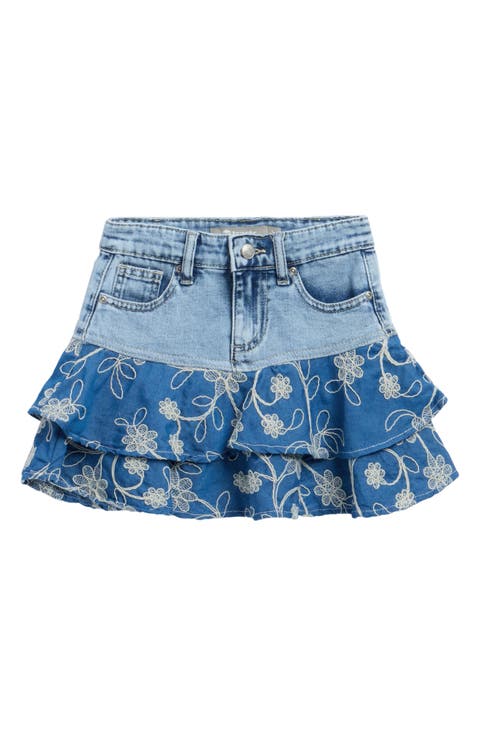 Kids' Floral Embroidered Tiered Flounce Skirt (Big Kid)