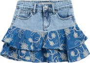Tractr Kids' Floral Embroidered Tiered Flounce Skirt