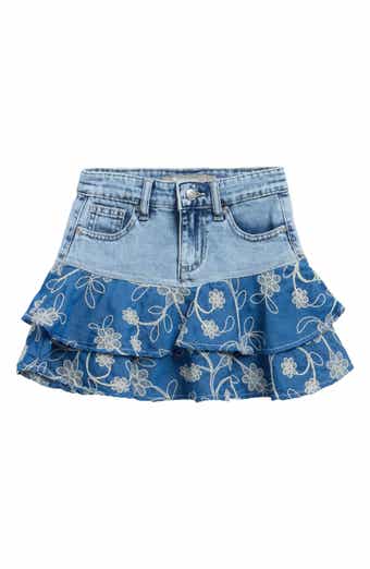 Kids' Floral Embroidered Tiered Flounce Skirt