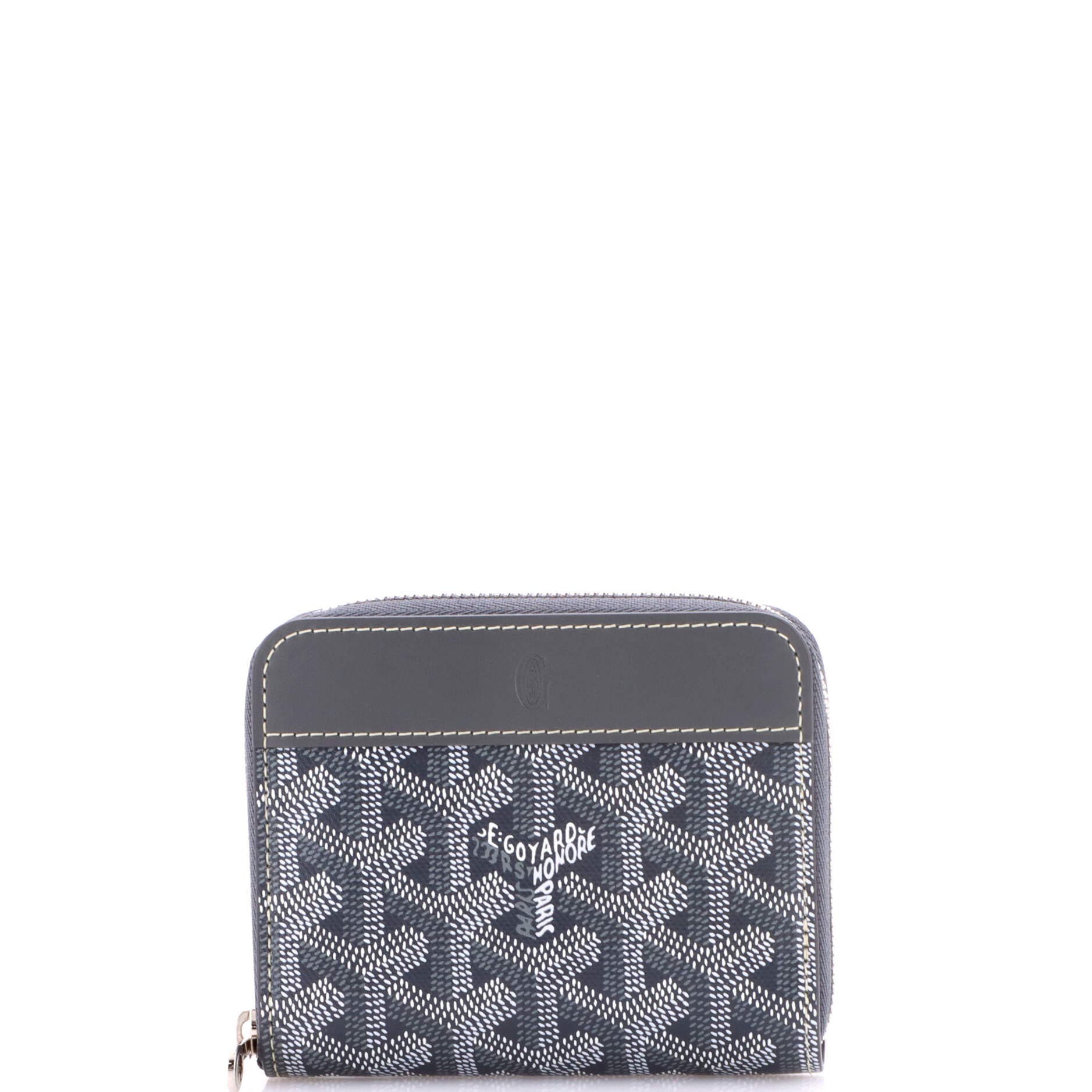 Pre-Owned Goyard Matignon Zip Wallet Coated Canvas with Leather PM, Main, color, Gray