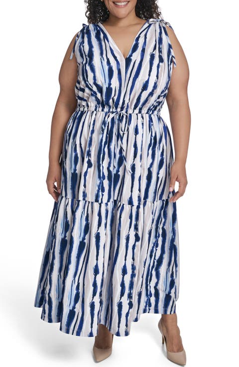 Sleeveless Drawstring Waist Maxi Dress (Plus)