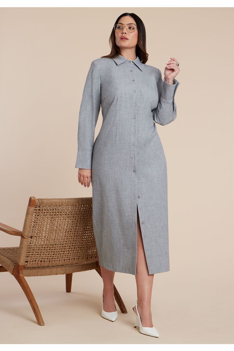 Collared Midi Dress, Alternate, color, HEATHER GREY