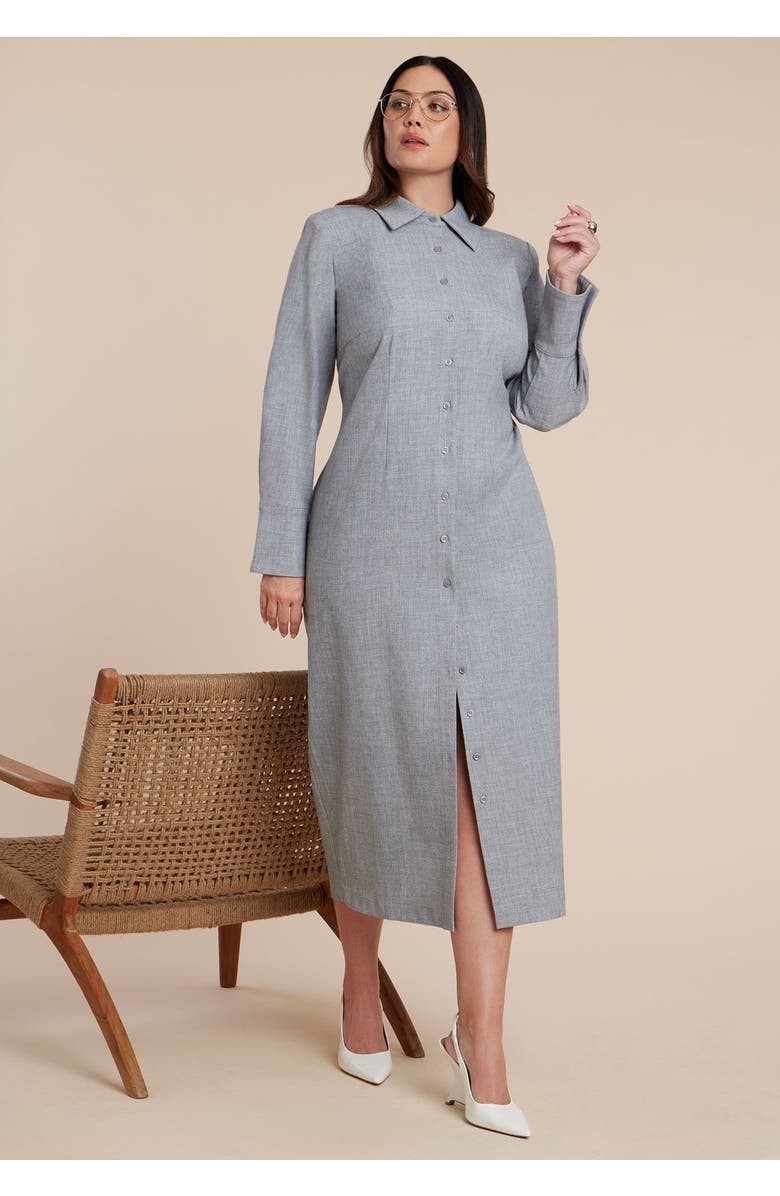 ELOQUII Collared Midi Dress, Alternate, color, Heather Grey