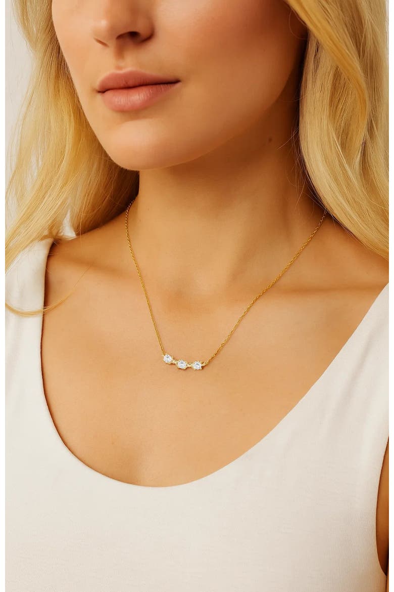 Adora Delicate Necklace with Three Round Cut Cubic Zirconia Stones, Alternate, color, Gold