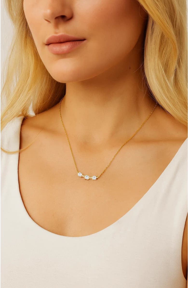Hollywood Sensation Adora Delicate Necklace with Three Round Cut Cubic Zirconia Stones, Alternate, color, Gold