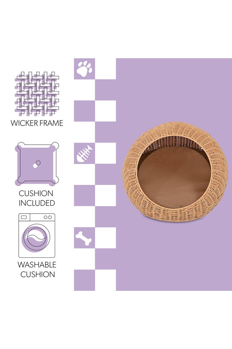 Fiora 19.5" x 18" Modern Circular Faux Wicker Pet Bed with Machine-Washable Cushion, Alternate, color, Natural