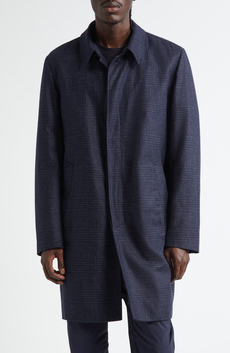Herno Glen Plaid Water Resistant Wool & Silk Tweed Topcoat, Main, color, Blue Navy