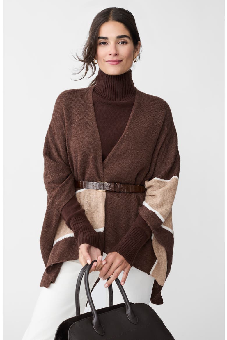 Harriet Colorblock Cashmere Poncho, Alternate, color, BROWN TOFFEE
