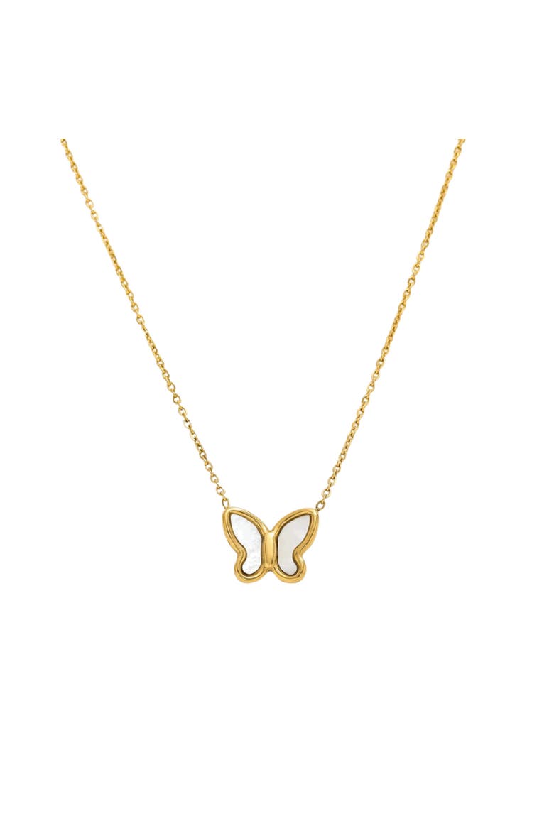 Gold Butterfly Pendant Necklace with Mother of Pearl Inlay, Main, color, Gold