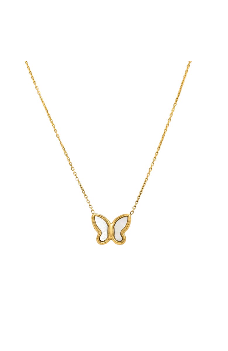 Hollywood Sensation Gold Butterfly Pendant Necklace with Mother of Pearl Inlay, Main, color, Gold