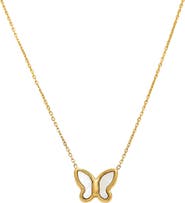 DLORIA Gold Butterfly Pendant Necklace with Mother of Pearl Inlay