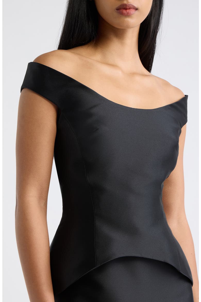 Pieta Cap Sleeve Peplum Gown, Alternate, color, BLACK