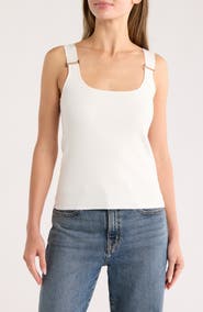 T Tahari Square Neck Rib Sleeveless Sweater