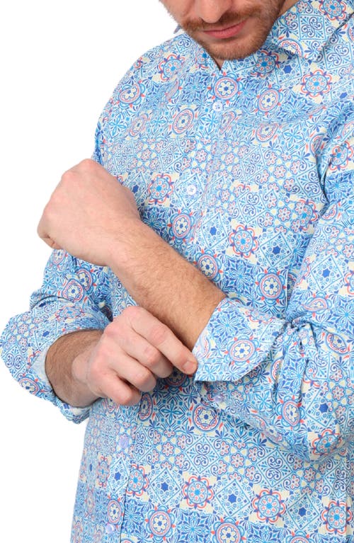 Tailorbyrd Mosaic Stretch Cotton Button-up Shirt In True Blue
