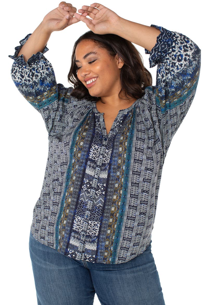 Shibori Print Button-Up Top, Alternate, color, BLUE SHIBORI