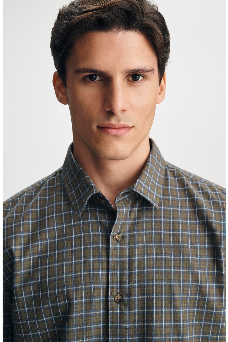 Plaid Cotton Button-Up Shirt, Alternate, color, KHAKI