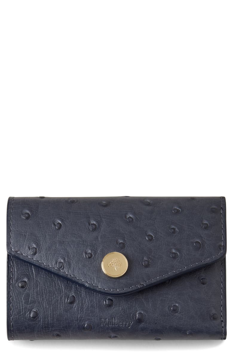 Mulberry Folded Multi-Card Ostrich Embossed Leather Wallet, Main, color, Stormy Blue