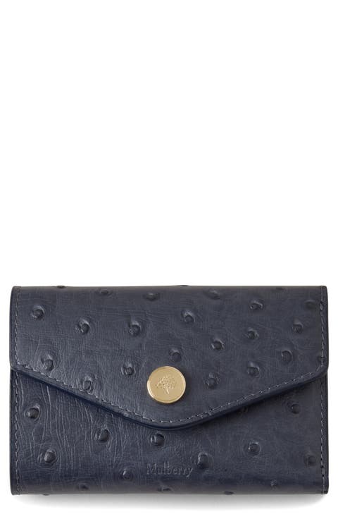 Folded Multi-Card Ostrich Embossed Leather Wallet