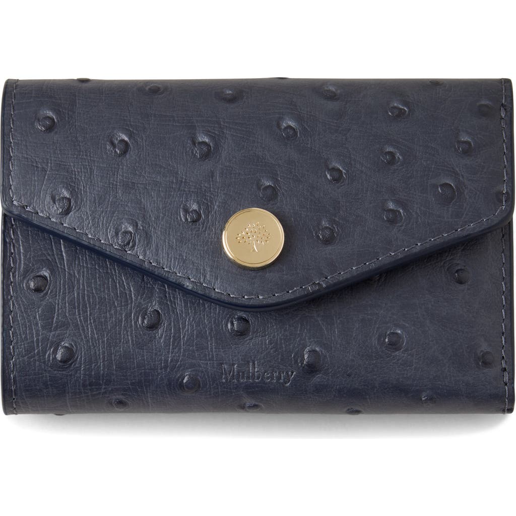 Mulberry Folded Multi-card Ostrich Embossed Leather Wallet In Blue