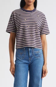 Veronica Beard Sebastian Rhinestone Striped T-Shirt