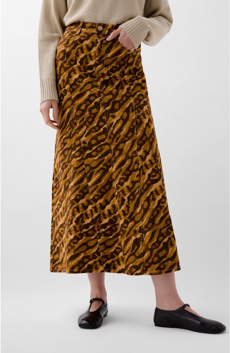 Scalpers Print Flare Denim Skirt, Main, color, Animalprint