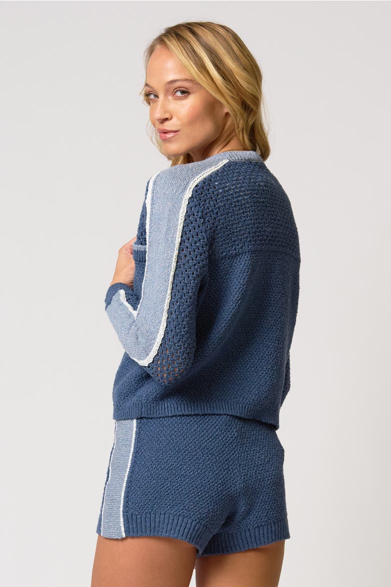 Raya Mixed Stitch Zip Cardi, Alternate, color, Navy