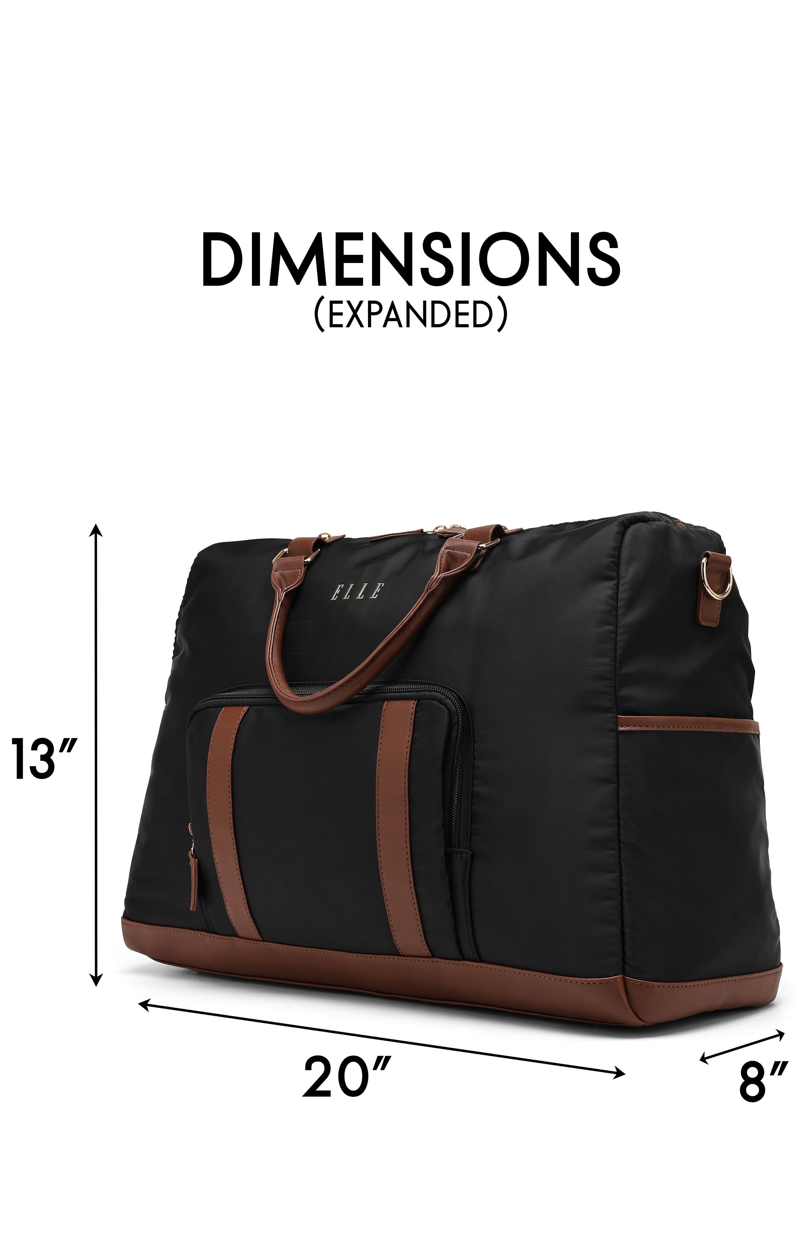 ELLE Luxe Journey 30L Twill and Vegan Leather Weekender Duffel Bag, Alternate, color, Black