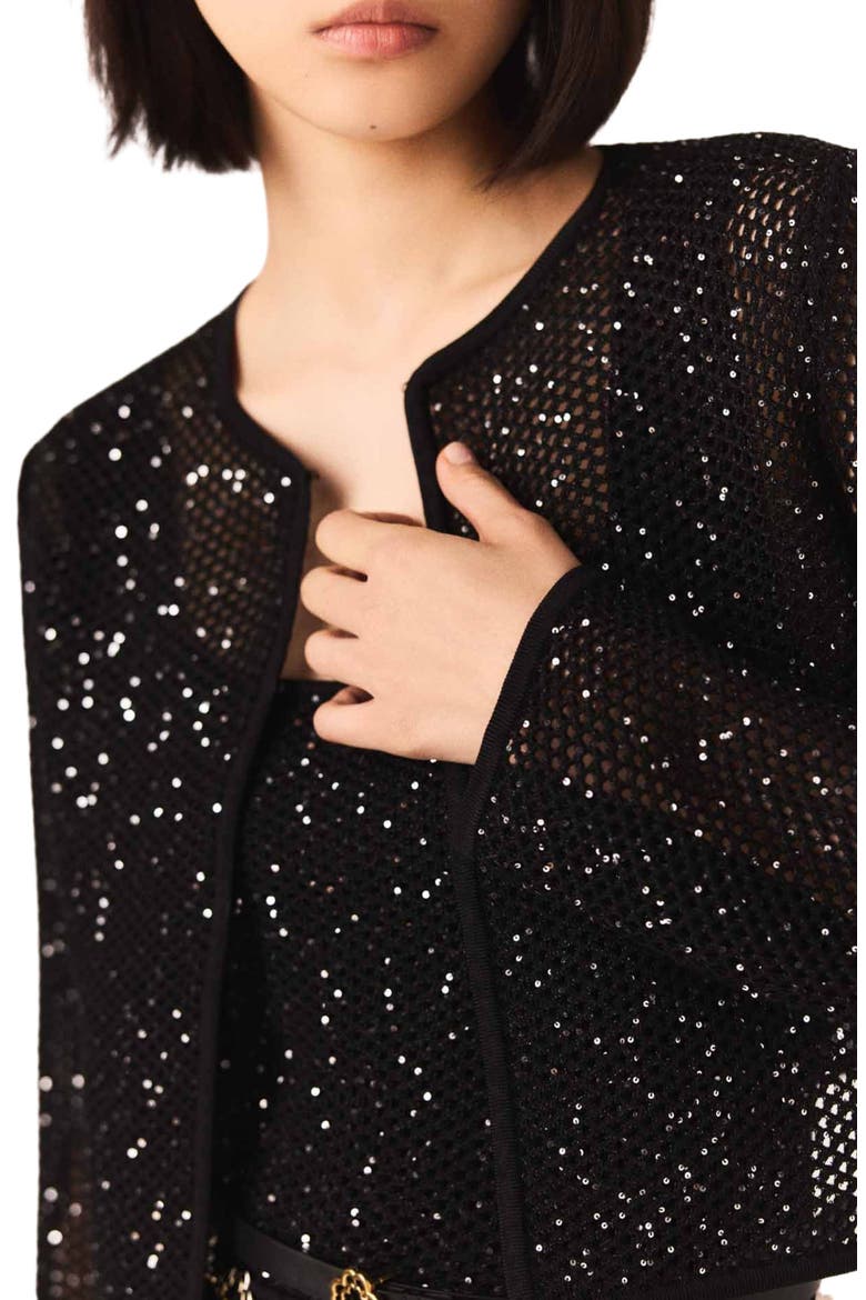 Rhinestone knit cardigan, Alternate, color, Black