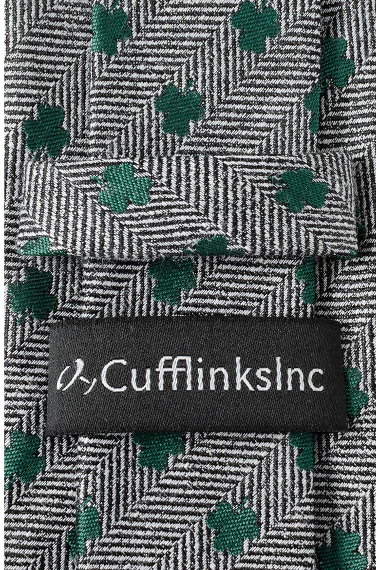Herringbone Shamrock Linen Tie, Alternate, color, GRAY
