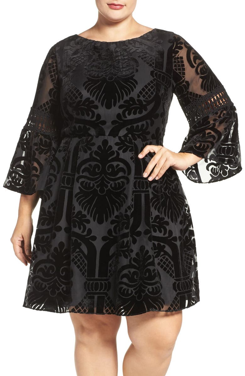 Eliza J Burnout Velvet Fit & Flare Dress, Main, color,