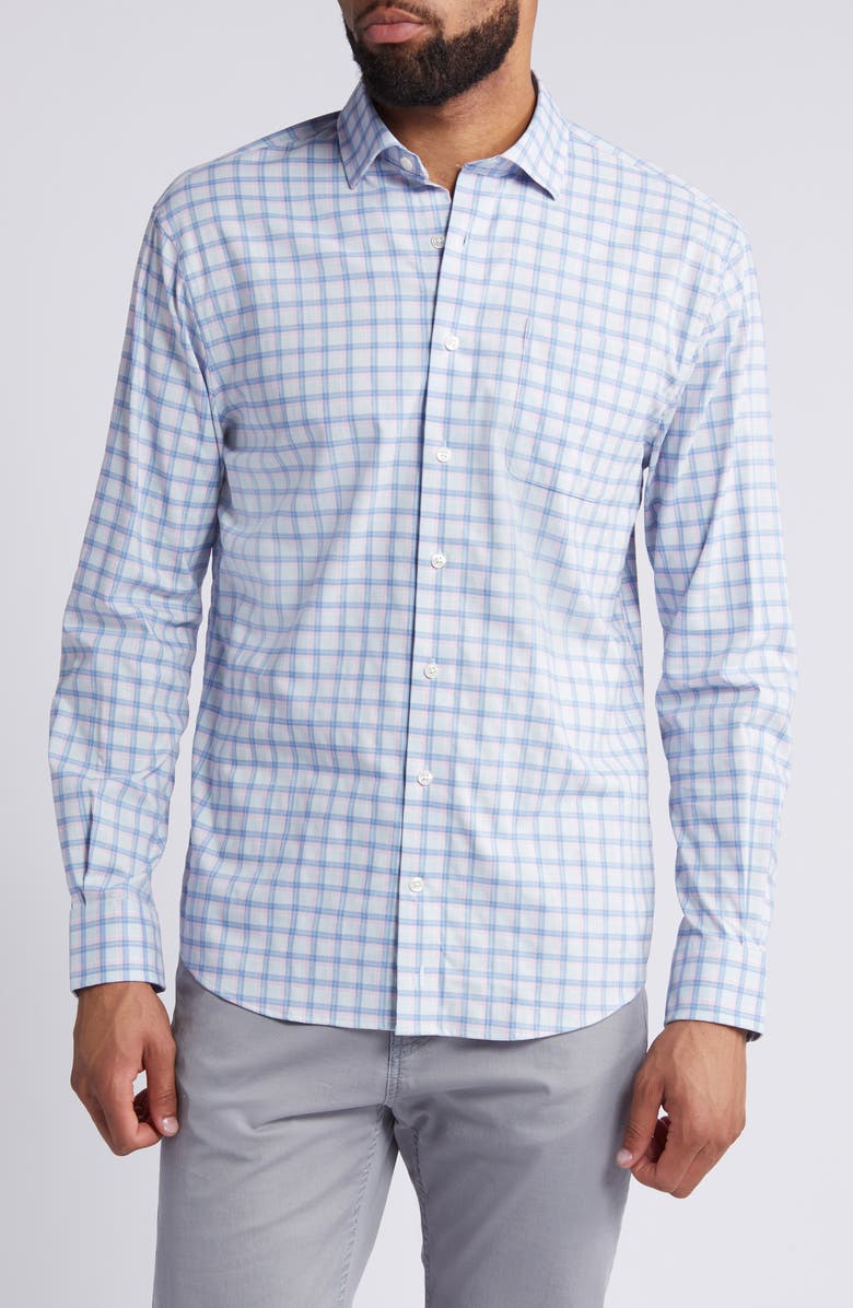 johnnie-O Neta Check Performance Button-Up Shirt, Main, color,