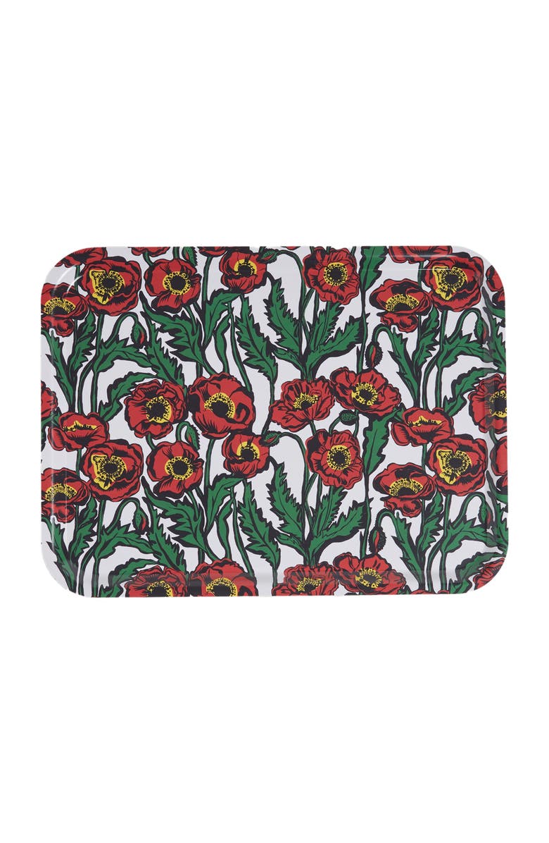La DoubleJ Rectangular Printed Tray Big Blooms Bianco Multicolor, Main, color, 