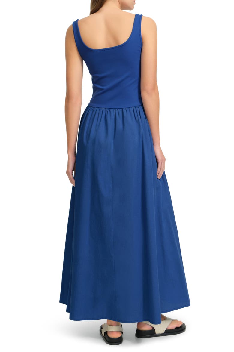 Clara Mixed Media Ponte & Cotton A-Line Dress, Alternate, color, COBALT