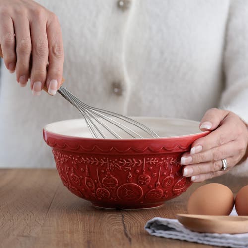 Mason Cash Deck The Halls Size 30 Red Mixing Bowl, 1.15 Quart In Red