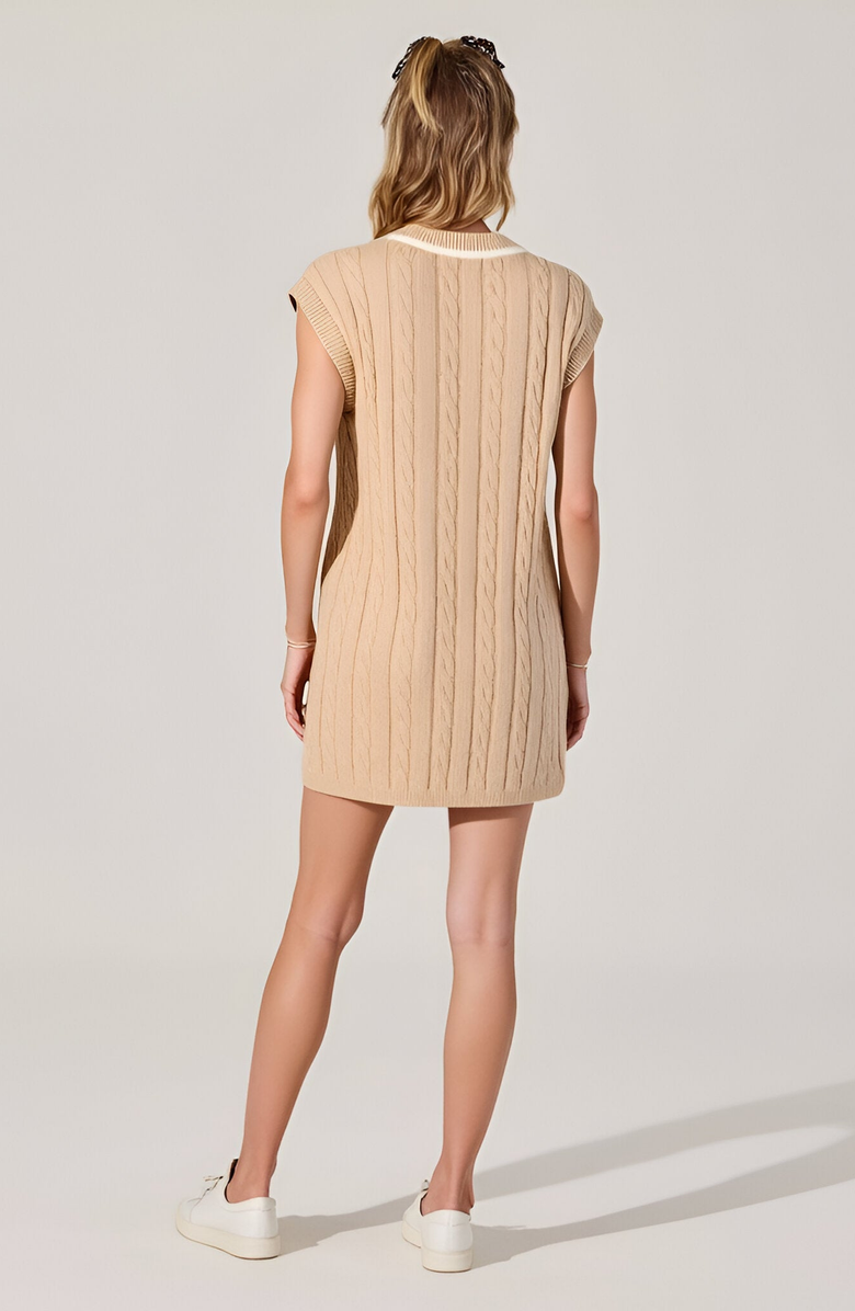 Modenaire Cable-Knit Mini Sweater Dress with Pockets, Alternate, color, Beige