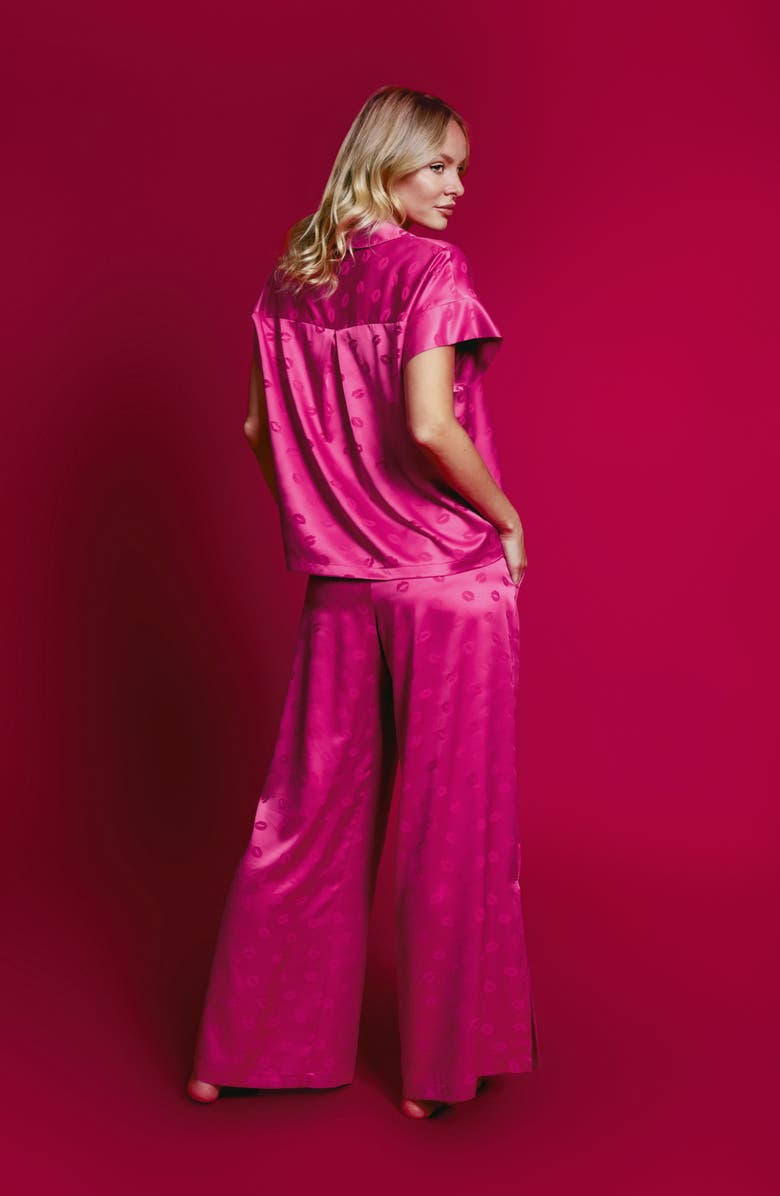 Midnight Bakery Valentine's Day Print Satin Long Pajamas, Alternate, color, Pink