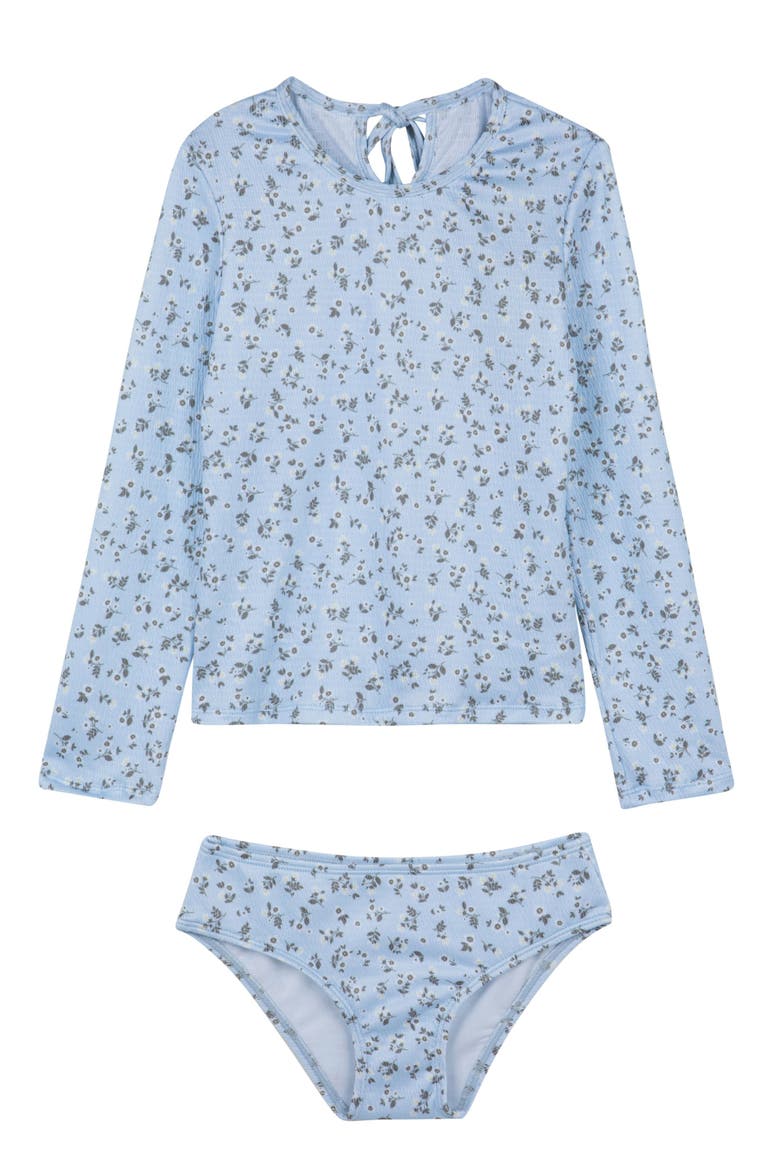 Ditsy Dream Textured Long Sleeve Rash Guard Set, Main, color, Light Blue