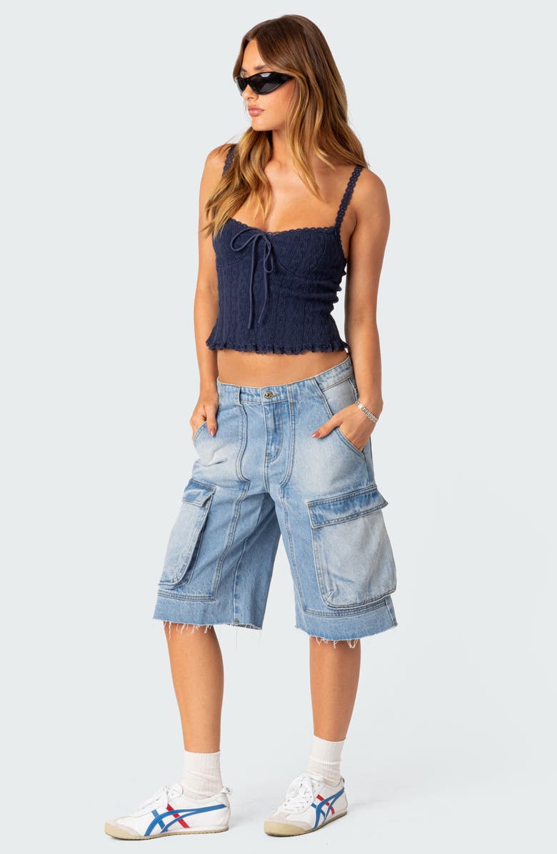 EDIKTED Lacy Stretch Cotton Knit Camisole, Alternate, color, Navy