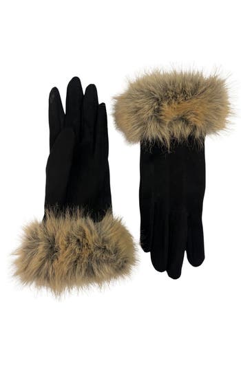 Marcus Adler Faux Suede Gloves With Faux Fur Cuffs In Black