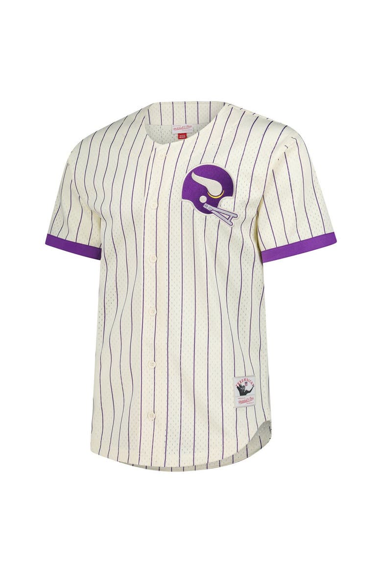 Men's Mitchell & Ness  Cream Minnesota Vikings Vintage Logo Final Seconds Full-Button Mesh Top, Alternate, color, Cream