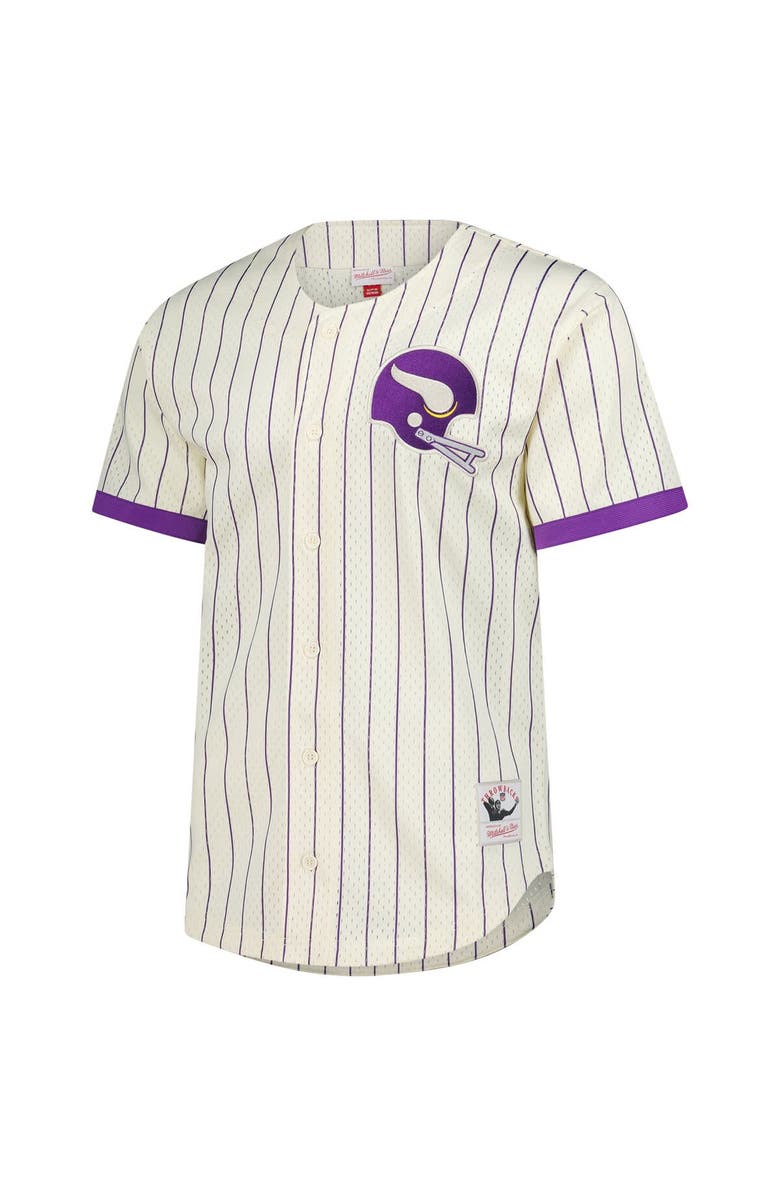 Mitchell & Ness Men's Mitchell & Ness Cream Minnesota Vikings Vintage Logo Final Seconds Full-Button Mesh Top, Alternate, color, Cream