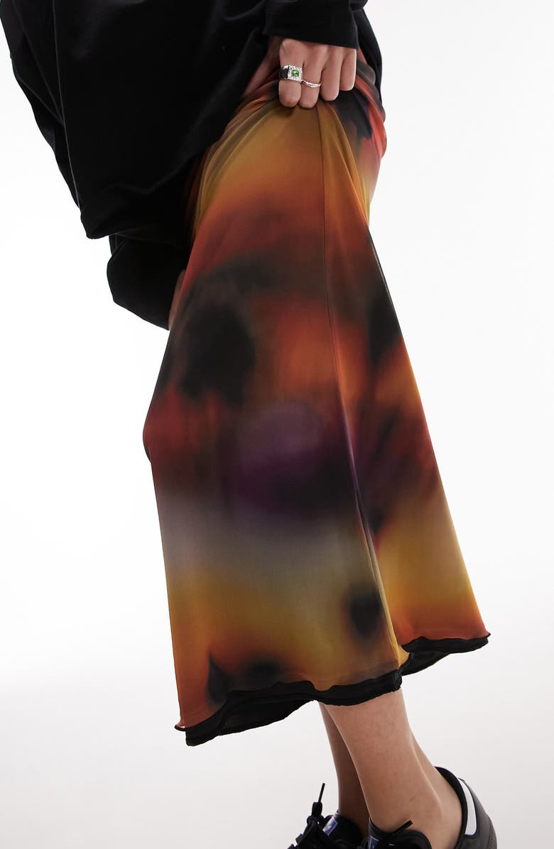 Topshop Print Mesh Maxi Skirt, Alternate, color,