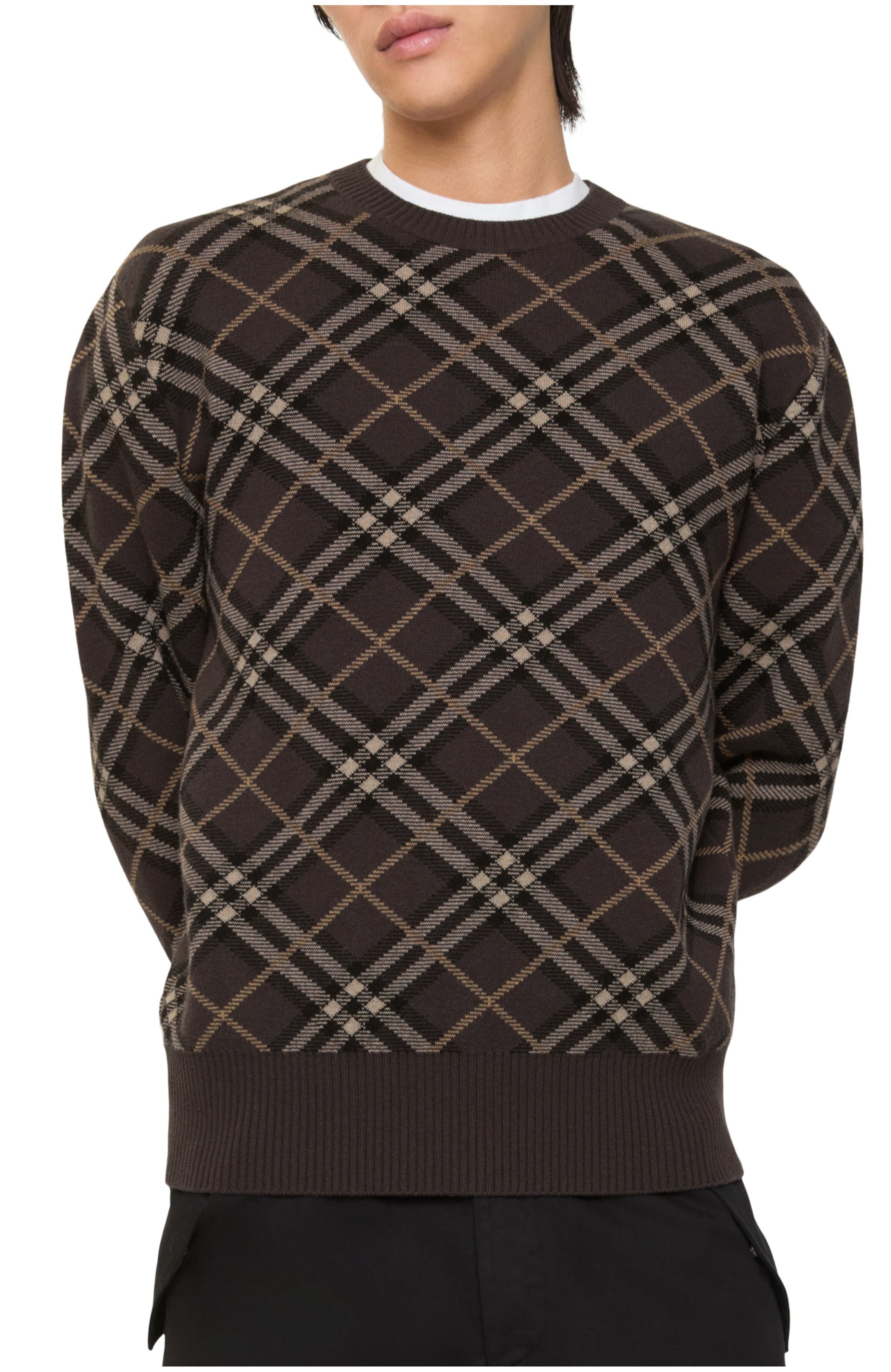 Check Wool Cashmere Blend Sweater