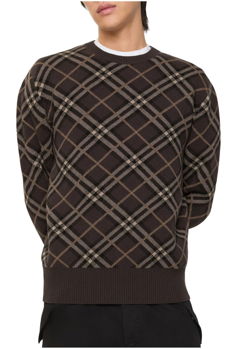 Burberry Check Wool Cashmere Blend Sweater, Main, color, Truffle Brown
